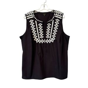 Talbots Sleeveless Embroidered Top Navy